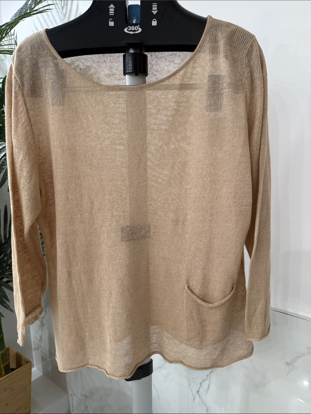 Avalin 100% Linen Lightweight Scoop-Neck Sweater in Beige with Pocket